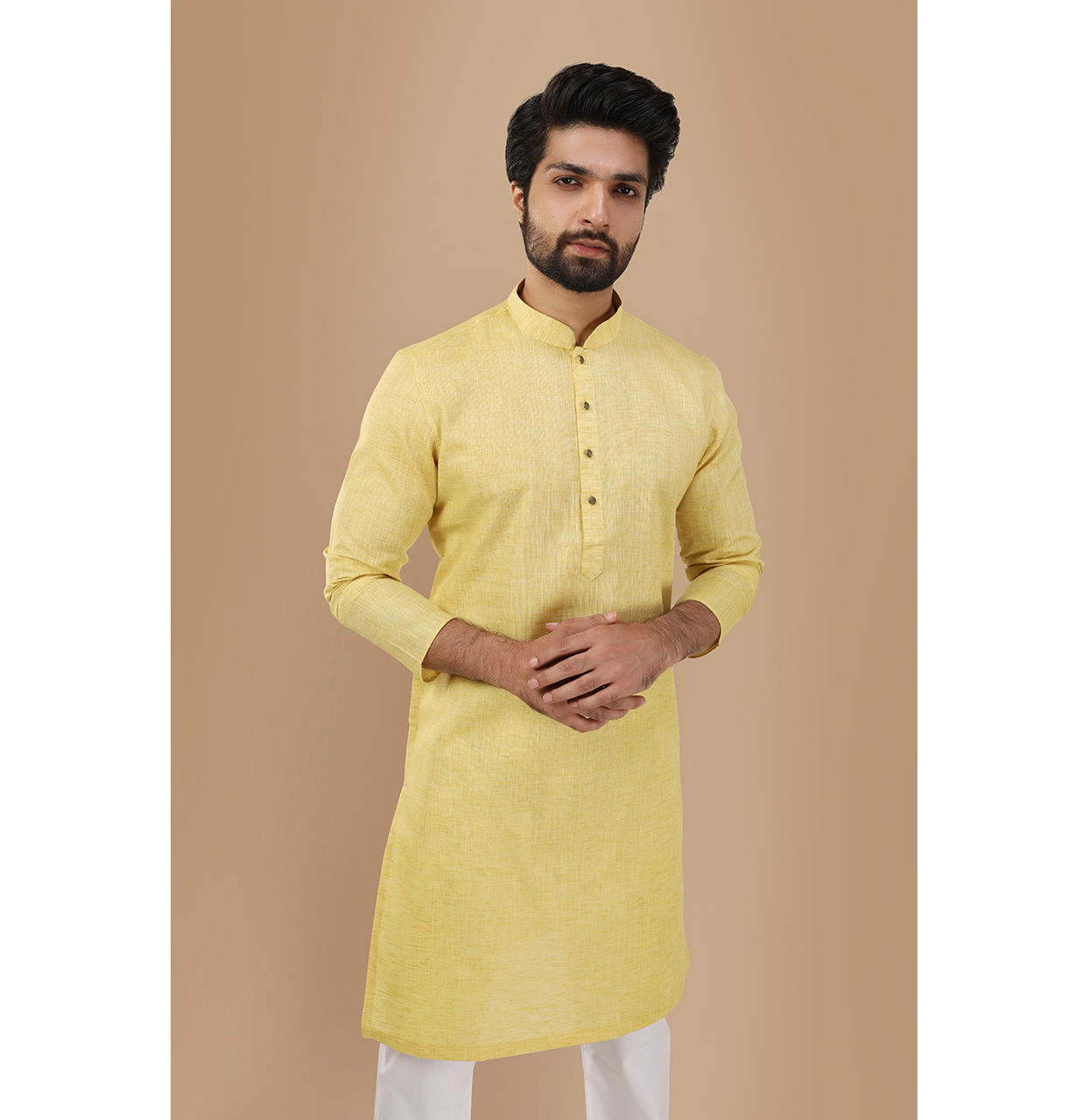 Faded Yellow Solid Kurta image number 0